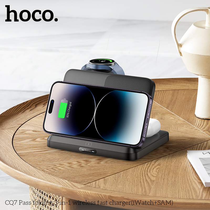 Đế sạc đa năng không dây 3in1 Hoco CQ7 (iWatch+ SAM) sạc Đồng hồ thông minh, tai nghe, điện thoại chính hãng [BH: 1 NĂM]