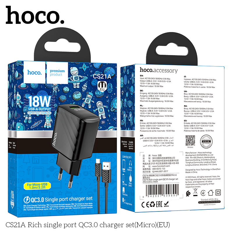 Bộ sạc nhanh 18W HOCO CS21A Micro Samsung QC3.0 chính hãng [BH 1 năm]