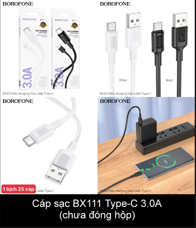 Cáp sạc nhanh 3A BOROFONE BX111 cáp usb ra Type C chính hãng [BH 1 năm]