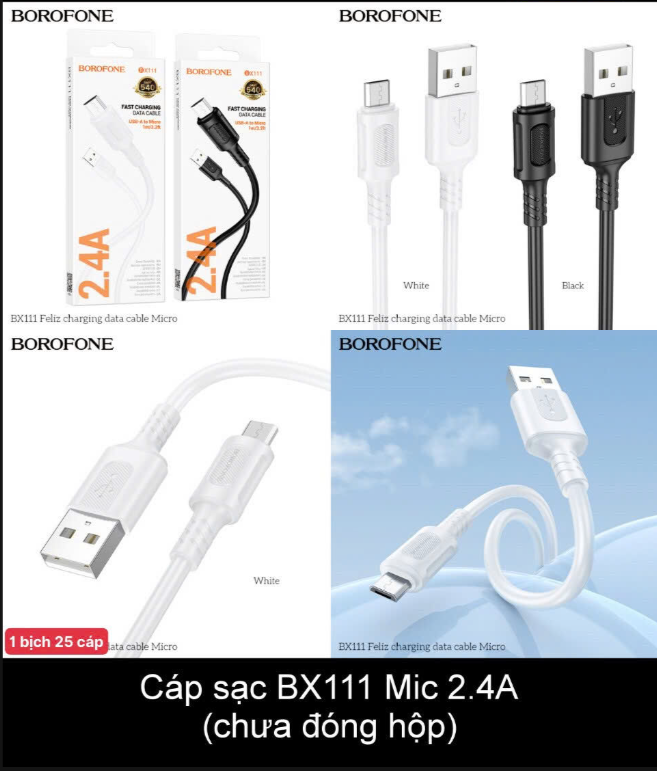 Cáp sạc nhanh 2.4A BOROFONE BX111 usb ra samsung micro chính hãng [BH 1 năm]