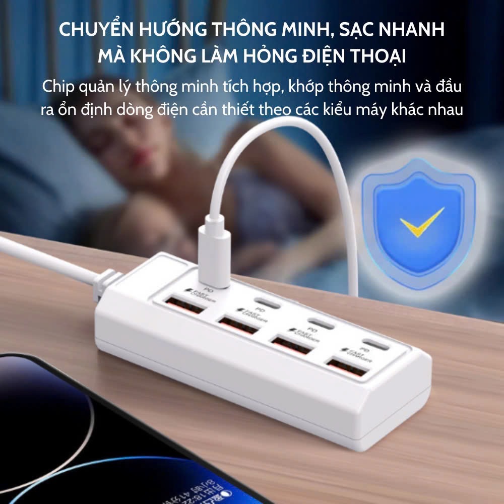 Hub chuyển sạc nhanh 8in1 PD+ FASCHARGER (1 CỔNG USB RA 4 CỔNG Type C + 4 CỔNG USB) [BH: 1 THÁNG]