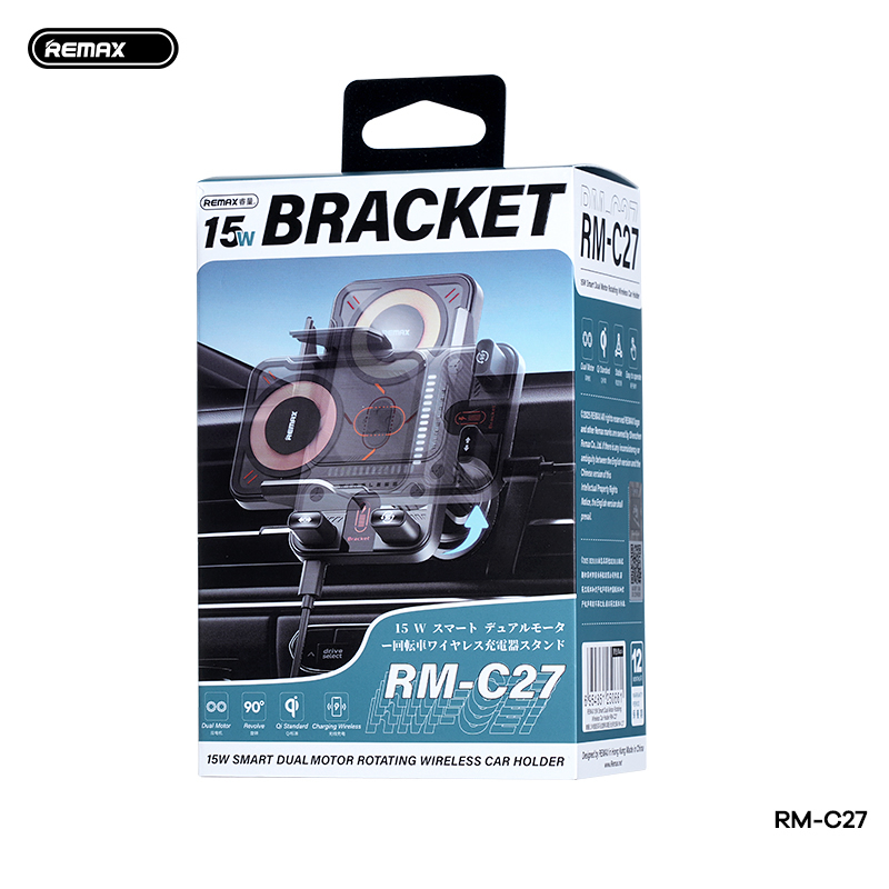 Giá đỡ điện thoại trên oto xe hơi REMAX RM-C27 kiêm sạc không dây 15w giá xoay 360 độ siêu tiện lợi