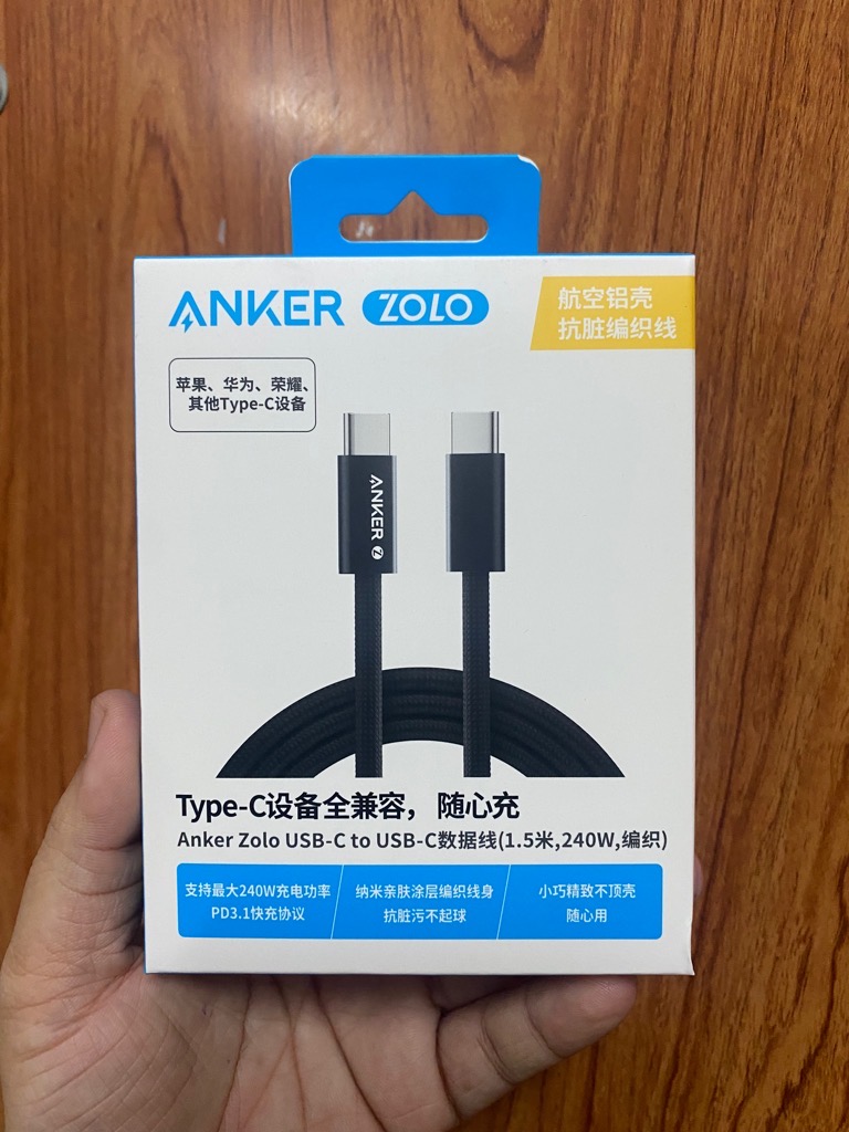 Cáp sạc nhanh 240W Anker Zolo A8060 dâu dù 2 đầu Type C (Type C ra Type C, c-c) [BH: 1 NĂM]