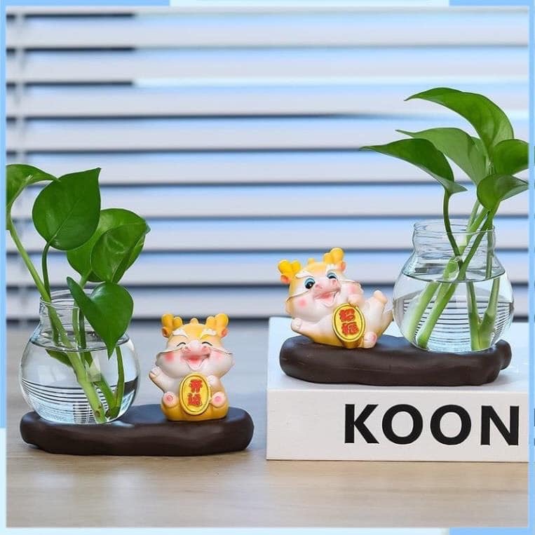 Chậu trồng cây thủy sinh kèm tượng rồng siz 19*9.3*6.3cm cute thích hợp decor bàn làm việc văn phòng v.v [BH: NONE] / pktn sale