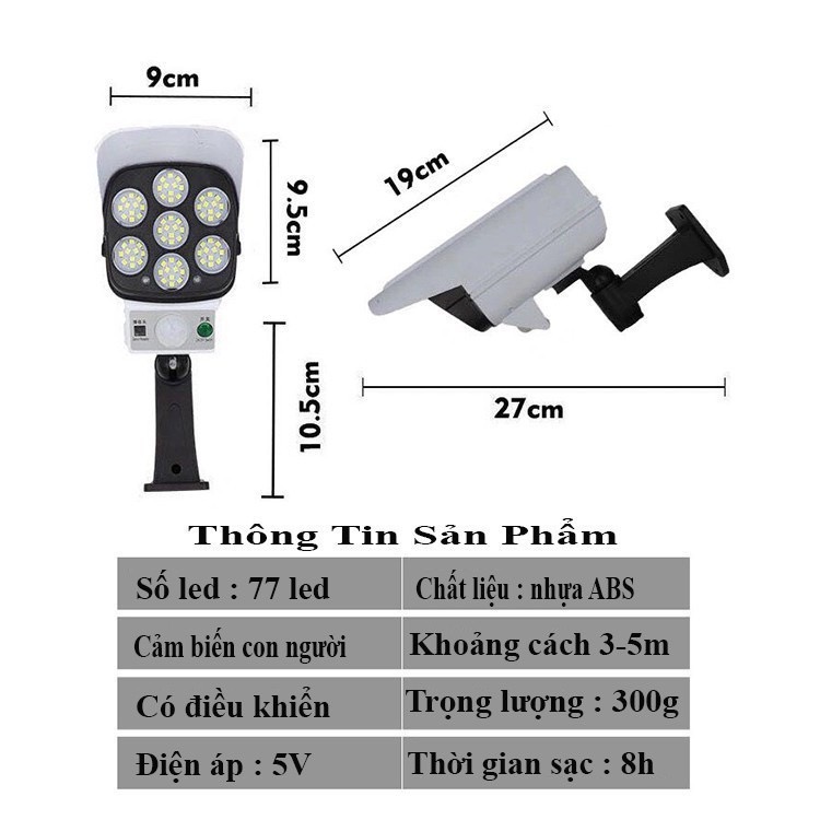 Đèn cảm biến năng lượng mặt trời 2178T , 77SMD LED NGỤY TRANG camera loại xịn [BH: 1 TUẦN]
