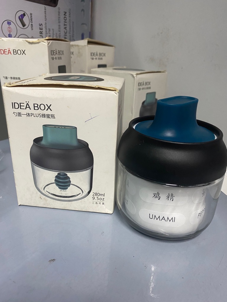 1 hủ thuỷ tinh tròn ideaboxx 280ml đựng mật ong, dầu ăn kèm nắp đậy kiêm muỗng tiện lợi