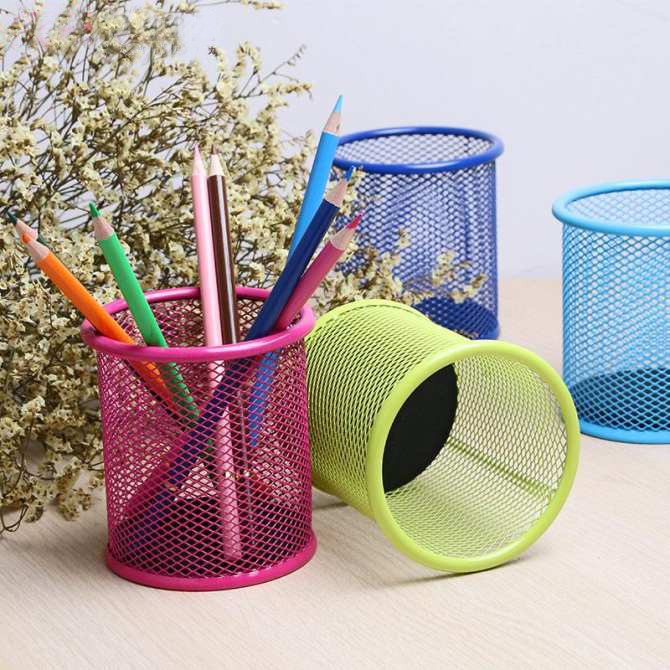 Hộp đựng bút/ viết, văn phòng phẩm lưới màu kim loại đa năng TRÒN/ VUÔNG / pktn sale