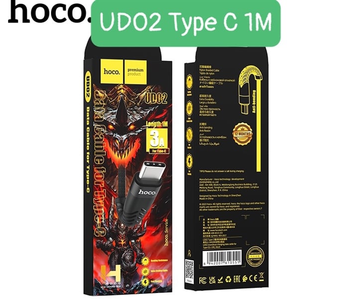Cáp sạc nhanh 3A HOCO UD02 usb ra type-c 1M chính hãng [BH 1 năm]