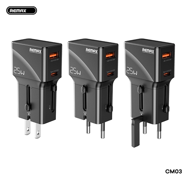 Bộ sạc ổ điện du lịch REMAX CM03 2500w kèm cóc sạc 25w (1 cổng type-c vs 1 cổng usb) đa năng chính hãng [BH 1 năm]