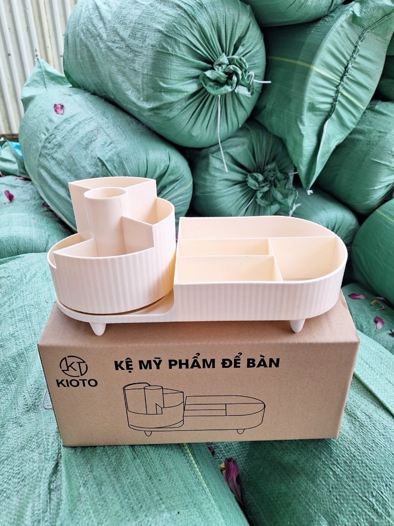 Kệ mỹ phẩm để bàn KIOTO 2 ngăn, 1 ngăn đứng 1 ngăn xoay 360 độ tiện lợi [BH: None]