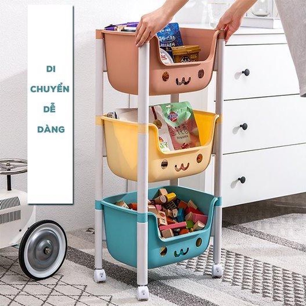 Kệ nhựa 3 tầng có bánh xe HKR- Bear để đồ chơi, đồ dùng tiện lợi [BH: None]