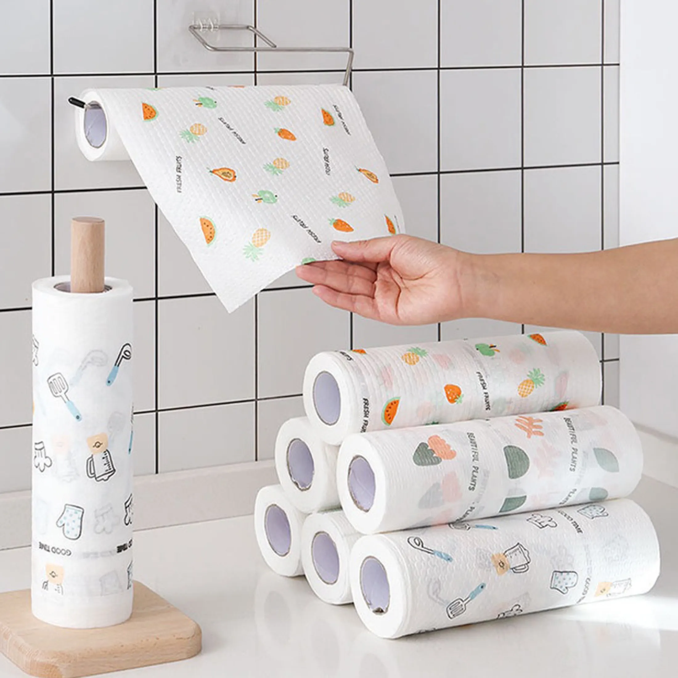 Cuộn khăn lau đa năng MÀU TRẮNG có Họa Tiết lau bếp Có Thể Giặt Được (tái sử dụng nhiều lần) [BH: NONE]