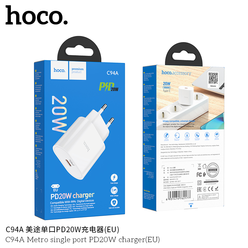 CÓC SẠC NHANH 20W HOCO C94A (1 CỔNG TYPE C PD) CHÍNH HÃNG [BH 1 NĂM]
