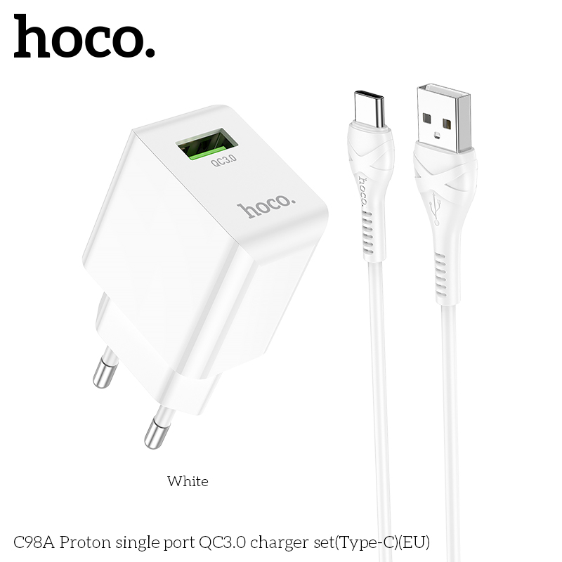 Bộ sạc nhanh 18w HOCO C98A cóc 1 cổng usb kèm cáp Usb ra Type C chính hãng [Bh 1 năm]