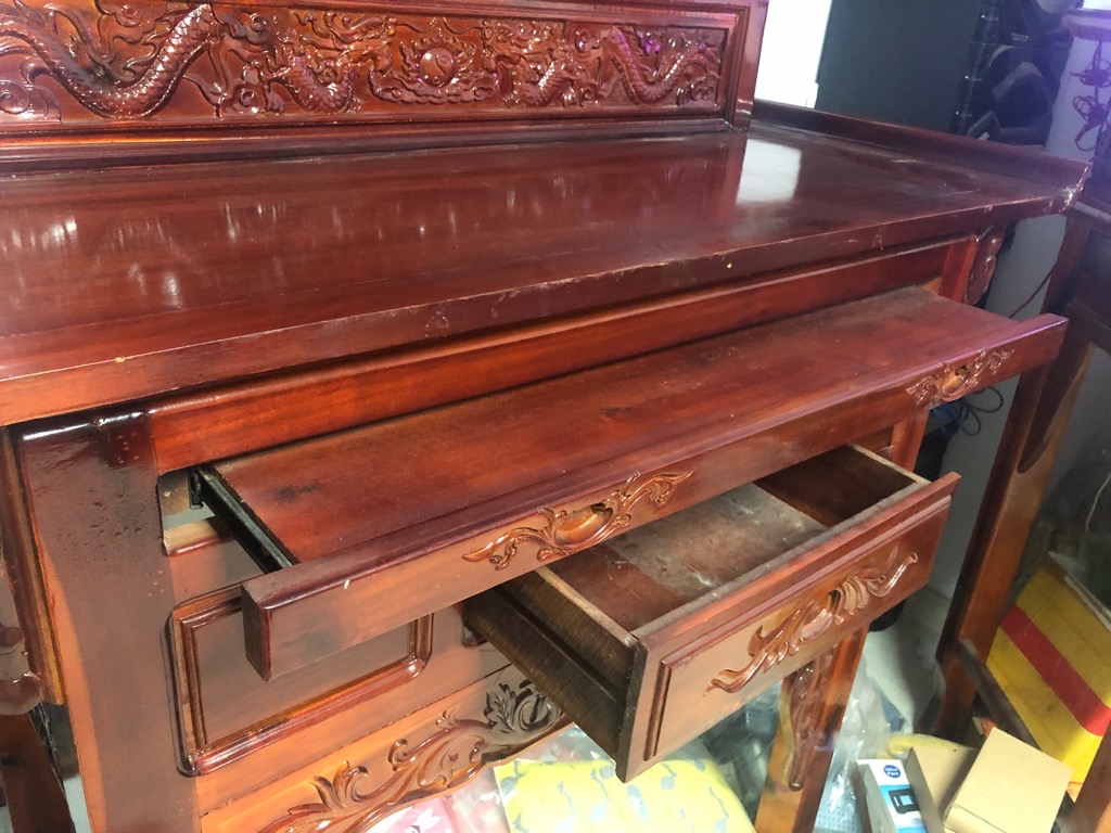 [Hàng cũ] Bàn thờ Phật, thờ Gia Tiên 2 tầng gỗ tràm nhị cấp (ngang 147, cao 136, sâu 60 cm) [mới 96%, cần thanh lý giá rẻ] / pktn sale