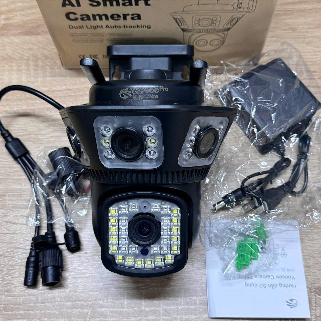 Camera IP wifi Yoosee 4 mắt 3 khung hình phiên bản ĐEN cao cấp 12Mbx BAN ĐÊM CÓ MÀU [BH 6 THÁNG]