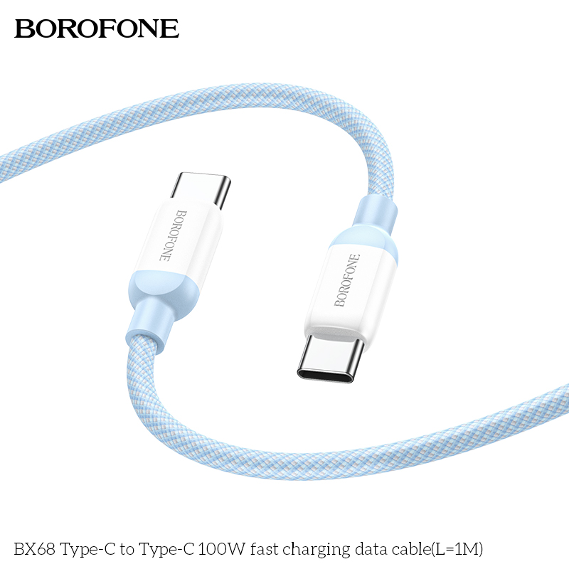 Cáp sạc 100W Borofone BX68 2 đầu Type C (Type c ra type c; c-c) dây dù chính hãng