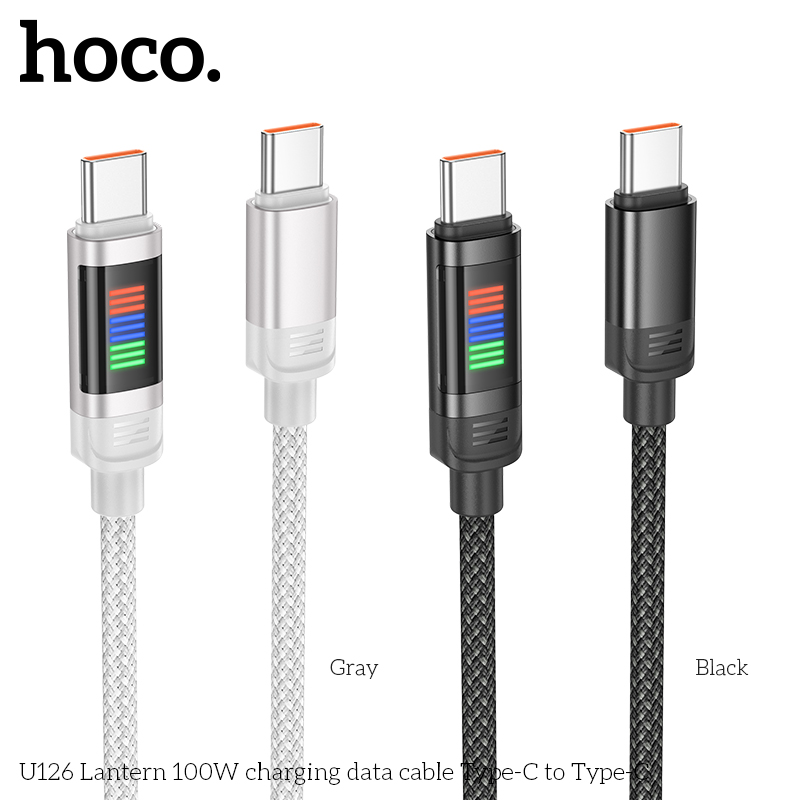 Cáp truyền dữ liệu sạc có Led RGB Hoco U126 c-c cổng Type-C ra Type-C 100W chính hãng [BH 1 Năm]