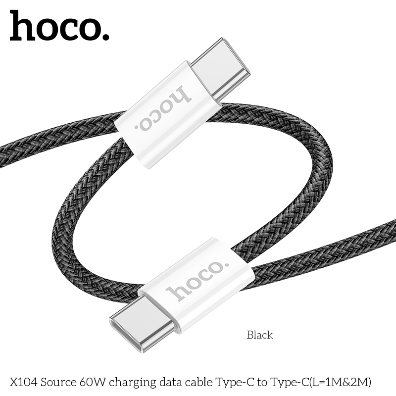 Cáp sạc nhanh 60W HOCO X104 (c-c 1m) 2 đầu Type-C ra TypeC dây dù chính hãng [BH 1 năm]