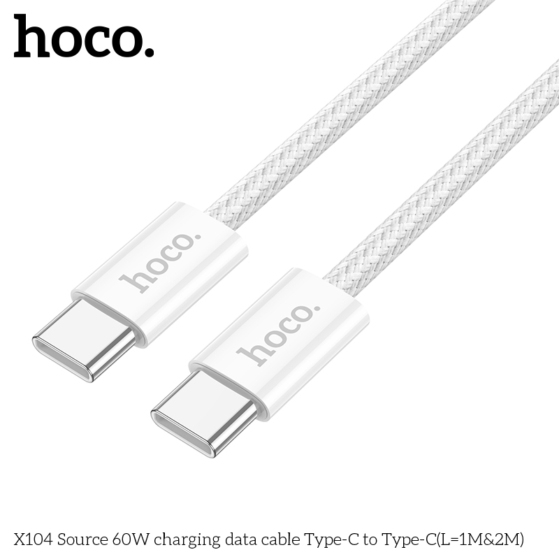 Cáp sạc nhanh 60W HOCO X104 (c-c 1m) 2 đầu Type-C ra TypeC dây dù chính hãng [BH 1 năm]