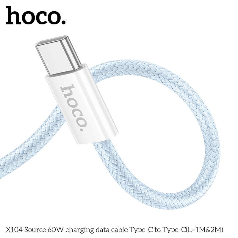 Cáp sạc nhanh 60W HOCO X104 (c-c 1m) 2 đầu Type-C ra TypeC dây dù chính hãng [BH 1 năm]