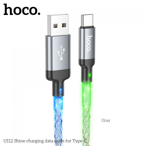 Cáp sạc nhanh 3A dây led HOCO U112 usb ra type-c chính hãng [BH 1 năm]