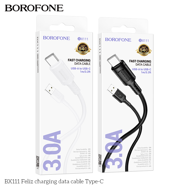 Cáp sạc nhanh 3A BOROFONE BX111 cáp usb ra Type C chính hãng [BH 1 năm]