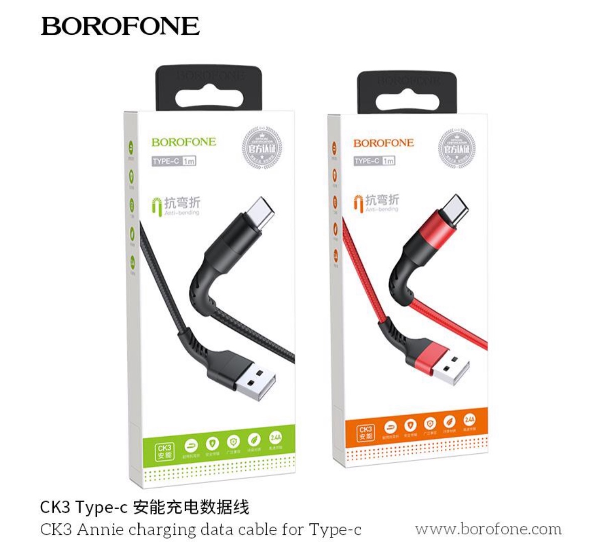 xả kho- Cáp Sạc Borofone CK3 Type-C - 2.4A (a-c) [bh 1 tháng]