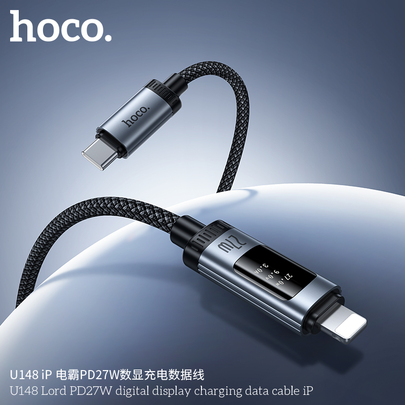 Cáp sạc nhanh 27w Hoco U148 Lord PD27W Type-C to IPhone (c-l) màn hình kỹ thuật số chính hãng