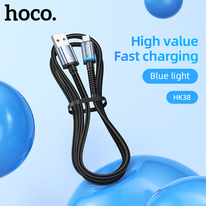 Cáp sạc nhanh 3A 1m HOCO HK38 (usb ra samsung micro) có đèn led báo sạc dây dù chính hãng [BH 1 năm]
