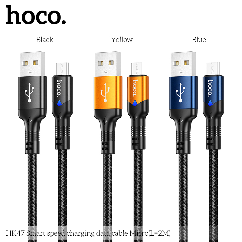Cáp sạc nhanh 3A HOCO HK47 Micro 2m (usbA ra Micro; a-m) dây dù chính hãng