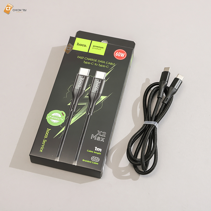 Cáp sạc nhanh 60w HOCO X2 MAX (c-c 1M) (2 đầu type-c ra typec) chính hãng [BH 1 năm]