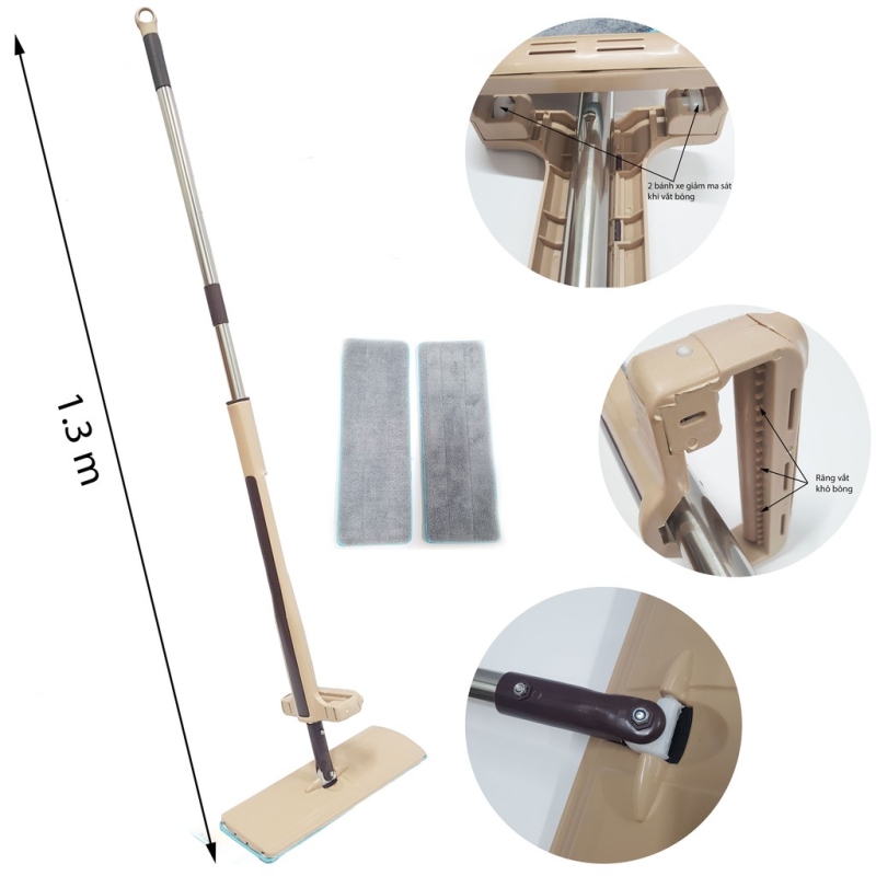Cây lau nhà tự vắt kèm 2 bông lau (ko box)  [BH: NONE]
