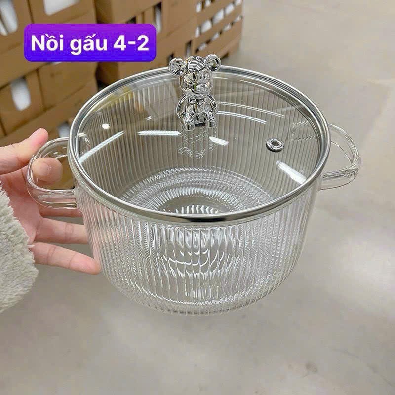 Nồi thuỷ tinh nắp có hình Gấu siêu đẹp 1.7l [BH: None]
