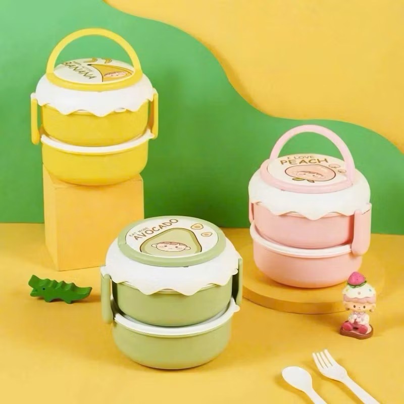 Hộp cơm giữ nhiệt văn phòng 2 tầng hình trái cây siêu cute 1300ml [BH:NONE]
