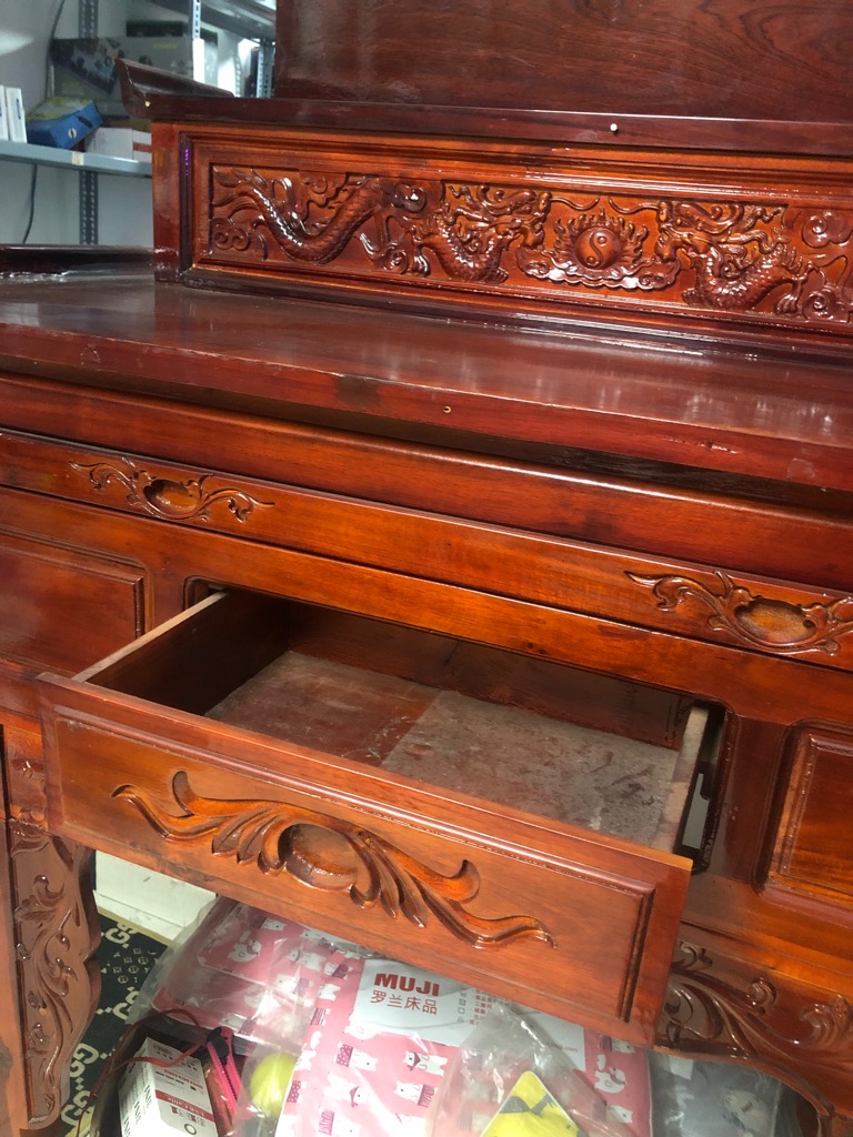 [Hàng cũ] Bàn thờ Phật, thờ Gia Tiên 2 tầng gỗ tràm nhị cấp (ngang 147, cao 136, sâu 60 cm) [mới 96%, cần thanh lý giá rẻ] / pktn sale