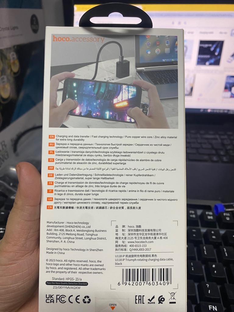 CÁP SẠC NHANH 2.4A HOCO U118 USB RA IPHONE ĐẦU XOAY 180 ĐỘ CÓ LED SIÊU ĐẸP [BH 1 NĂM]