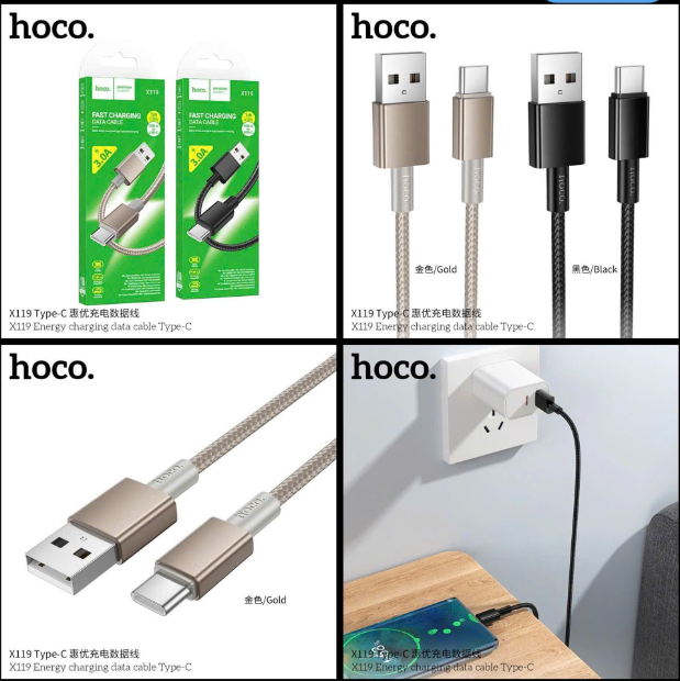 Cáp sạc nhanh 3A X119 (A-C) cáp USB ra Type C dây dù siêu đẹp