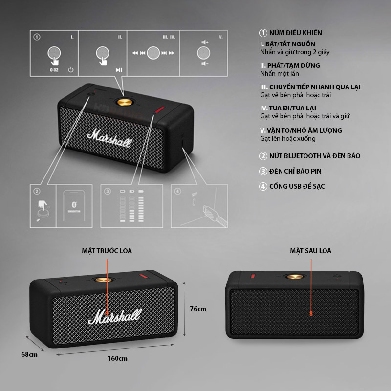 Loa bluetooth cao cấp Marshall Emberton hàng loại xịn siêu hay [BH 6 tháng] / pktn sale