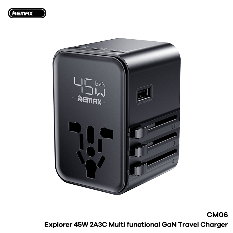 Cóc sạc du lịch REMAX CM06 cóc sạc 45w công suất 2500W kèm 3 cổng Type C 1 cổng USB siêu tiện lợi