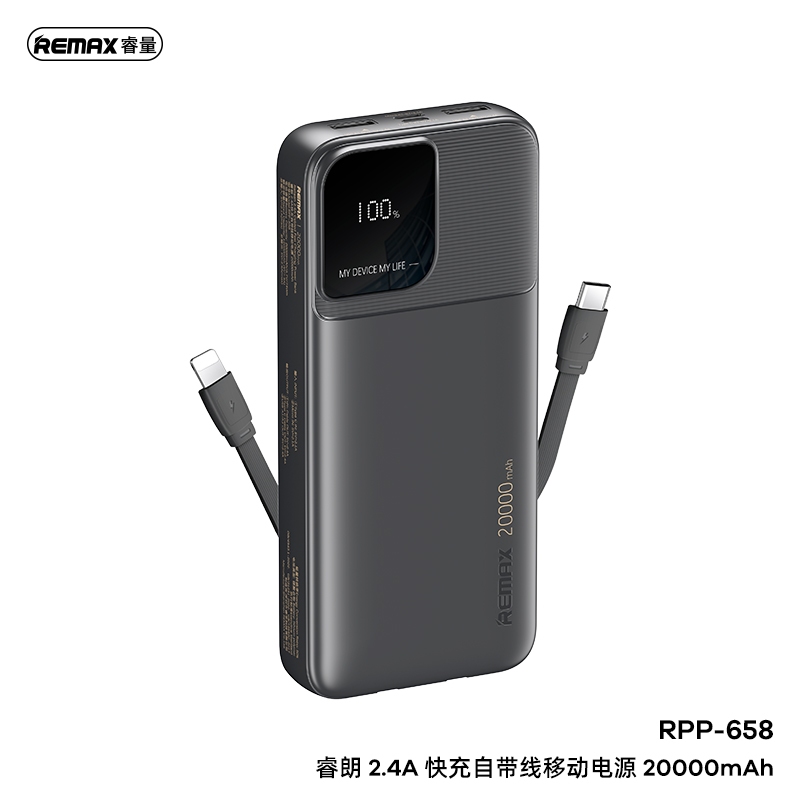 Pin sạc dự phòng Remax RPP-658 20.000mAh kèm cáp liền pin 2.4A chính hãng [BH 1 năm]