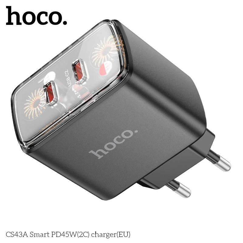 Cóc sạc nhanh 45w Hoco CS43A 2 cổng type C chính hãng [BH: 1 năm]