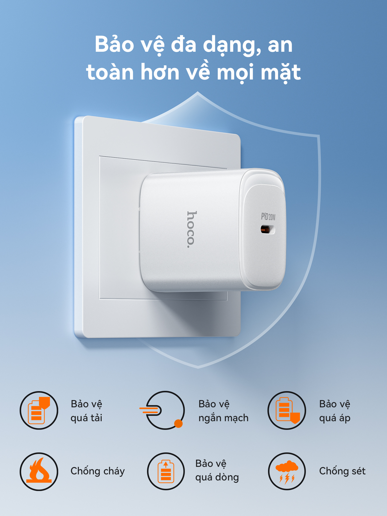 Cóc sạc nhanh 20w HOCO DMC5 1 cổng type-c PD chính hãng DM-C5 [BH 1 Năm]