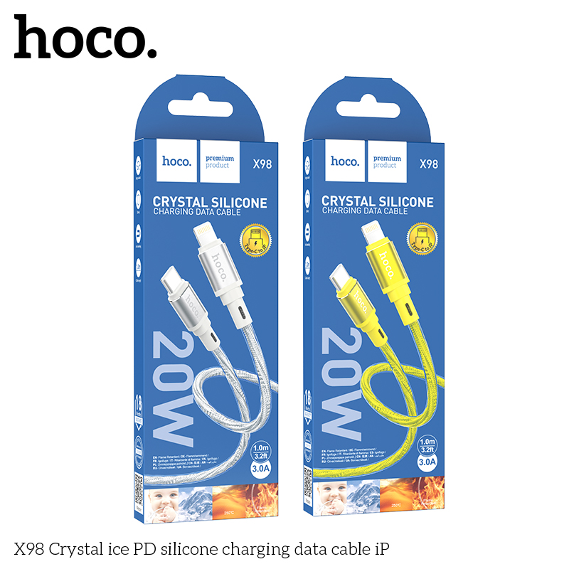 Cáp sạc nhanh 20w HOCO X98 (c-l) cổng Type C ra iPhone Lightning truyền dữ liệu silicone băng tinh thể chính hãng [BH 1 NĂM] p309-10102-9l9-5103