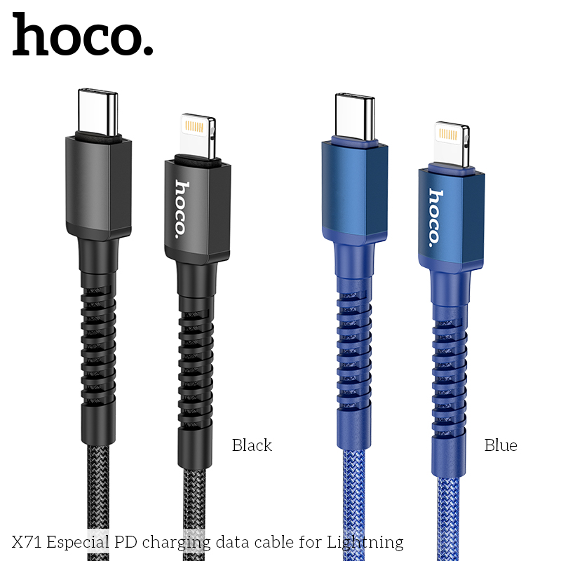CÁP SẠC NHANH 20W HOCO X71 (C-L 1M) DÂY DÙ CỔNG TYPE C RA IPHONE LIGHTNING  2.4A DÀI 1M CHỐNG ĐỨT GÃY CHÍNH HÃNG [BH 1 NĂM]