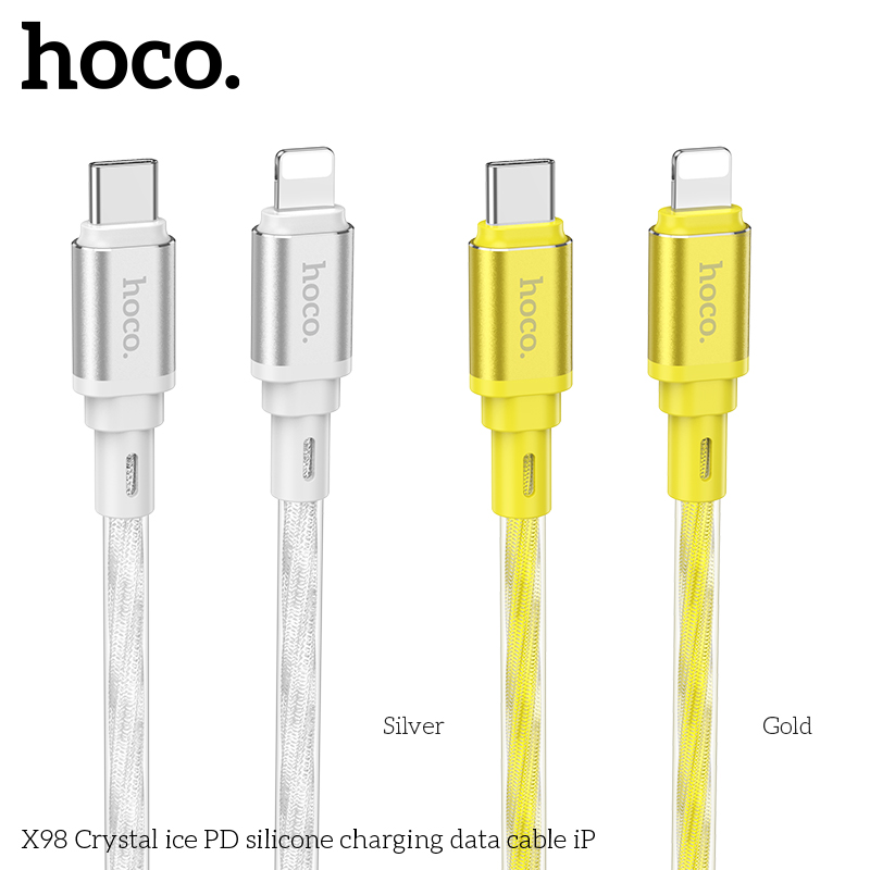 Cáp sạc nhanh 20w HOCO X98 (c-l) cổng Type C ra iPhone Lightning truyền dữ liệu silicone băng tinh thể chính hãng [BH 1 NĂM] p309-10102-9l9-5103