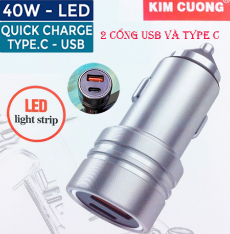 Cóc sạc nhanh xe hơi 40w ô tô Kim Cương PD31 (1 cổng USB vs 1 cổng Type C) chính hãng [BH 6 Tháng] / pktn sale
