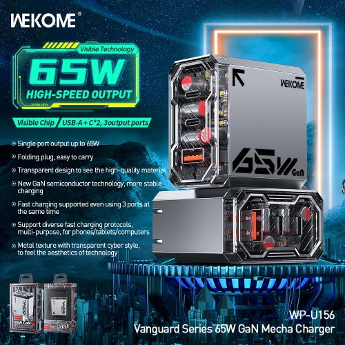 Cóc sạc nhanh 65W Wekome WP-U156 3 cổng (1 cổng USB + 2 Công Type C) chính hãng [BH: 1 NĂM]
