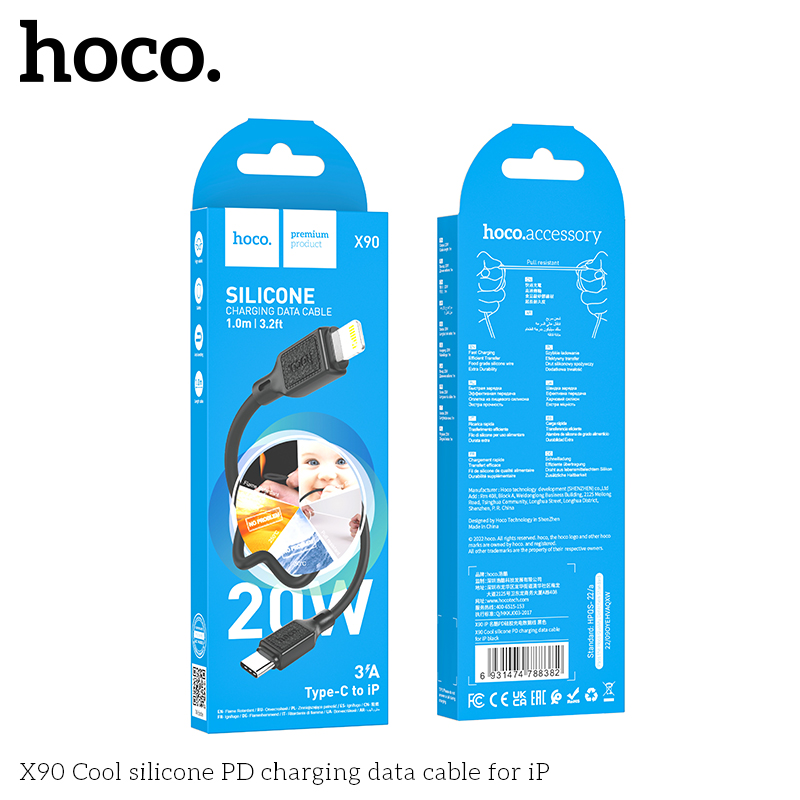 Cáp Sạc Nhanh 20w HOCO X90 (c-l) Silicon cổng Type C ra iPhone Lightning Chính Hãng [BH: 1 NĂM]