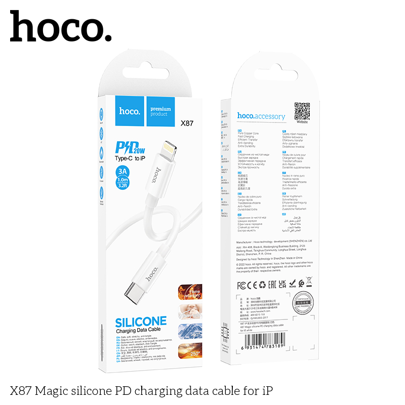 CÁP SẠC NHANH 20W HOCO X87 (C-L 1M) CỔNG TYPE C RA IPHONE LIGHTNING CHÍNH HÃNG [BH: 1 NĂM]